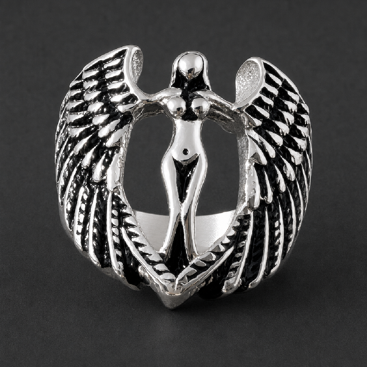 Biker Angel - Stainless Steel Ring - 316L stainless steel unisex jewelry (R0642)