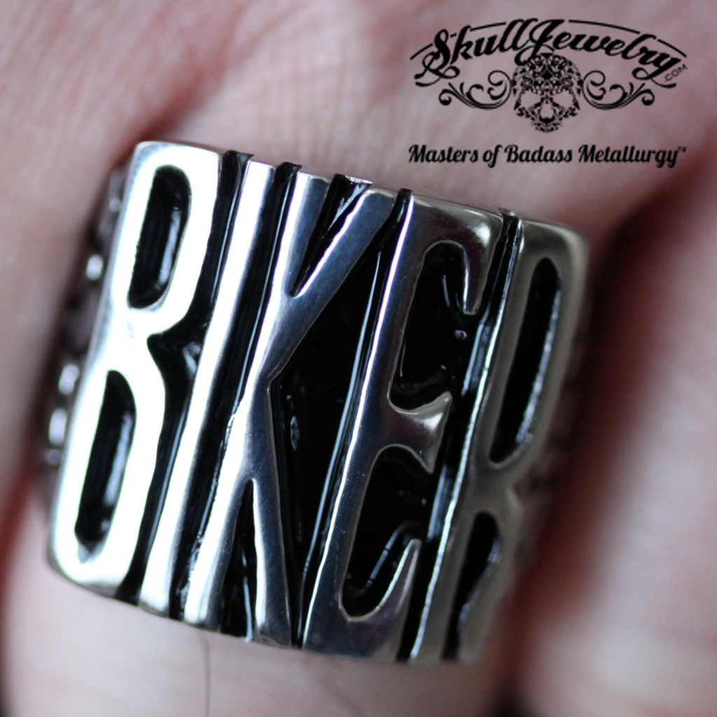 badass biker stainless steel ring from skull jewelry