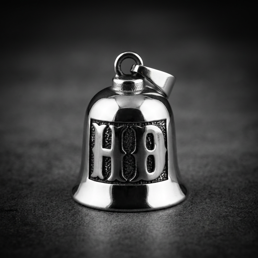 HD / MC Biker Bell, 316L stainless steel, Guardian Bell, motorcycle accessory, dark background