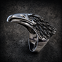 Bird of Prey Ring - Big, Heavy & Solid Ring With Large Beak and Ruby Red Eyes (#R0438)