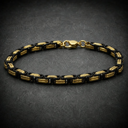 Gilded Warlord — 9" Two-Tone Byzantine Chain Bracelet (#B0188)