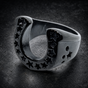 Black Big, Heavy & Bold Lucky Horseshoe Medallion Ring with Stars (#R0668)