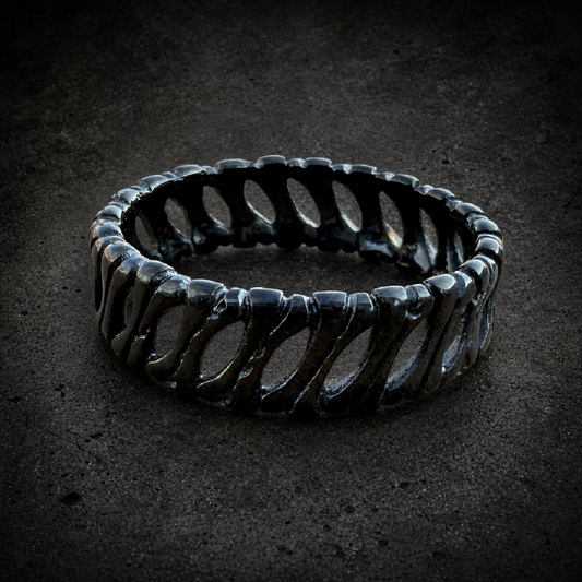 Black Bonedaddy Ring | Black Skeletal Ribcage Band - 316L stainless steel unisex jewelry (R0858)