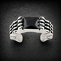Black Bones - Stainless Steel Ring with Black Gemstone (#R0509)