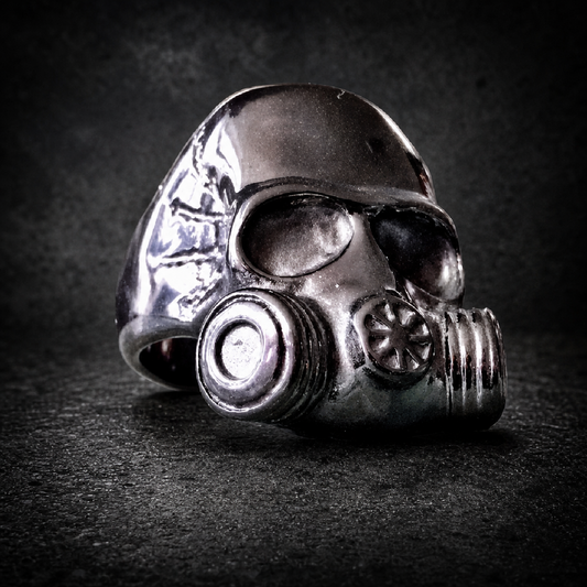 BLACK "Cold War' Gas Mask Ring - 316L stainless steel unisex jewelry (R0411)