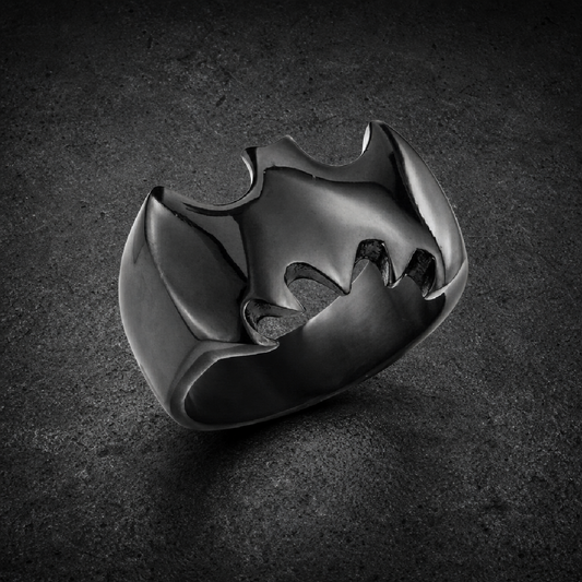 BLACK 'Dark Knight' Stainless Steel Bat Ring - 316L stainless steel unisex jewelry (R0588)