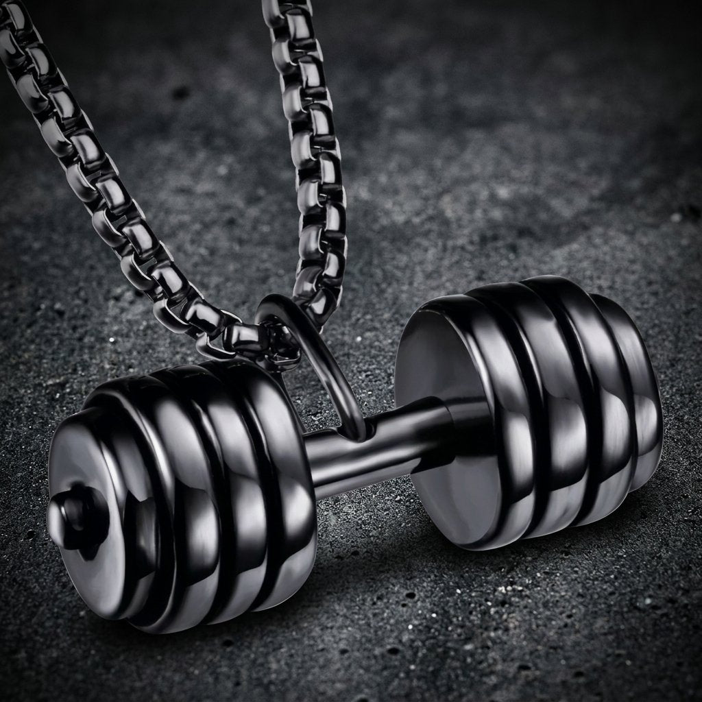 Black 'Deadlift' Dumbbell Pendant (#p421Black)
