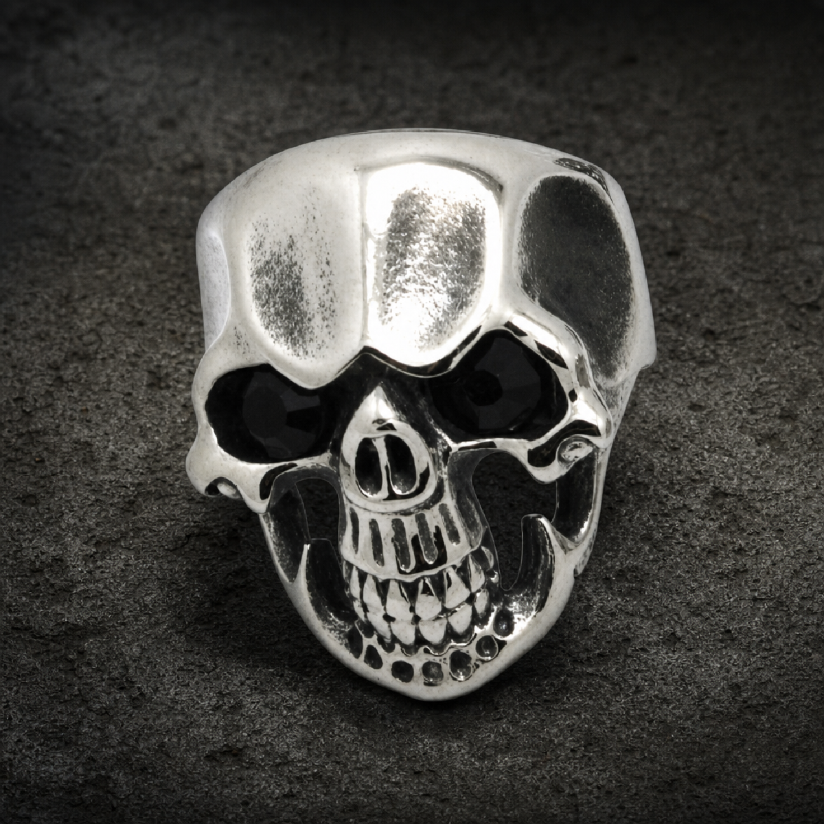 Black Friday - Skull Ring with Black Gem Stone Eyes - 316L stainless steel unisex jewelry (245SJ07)
