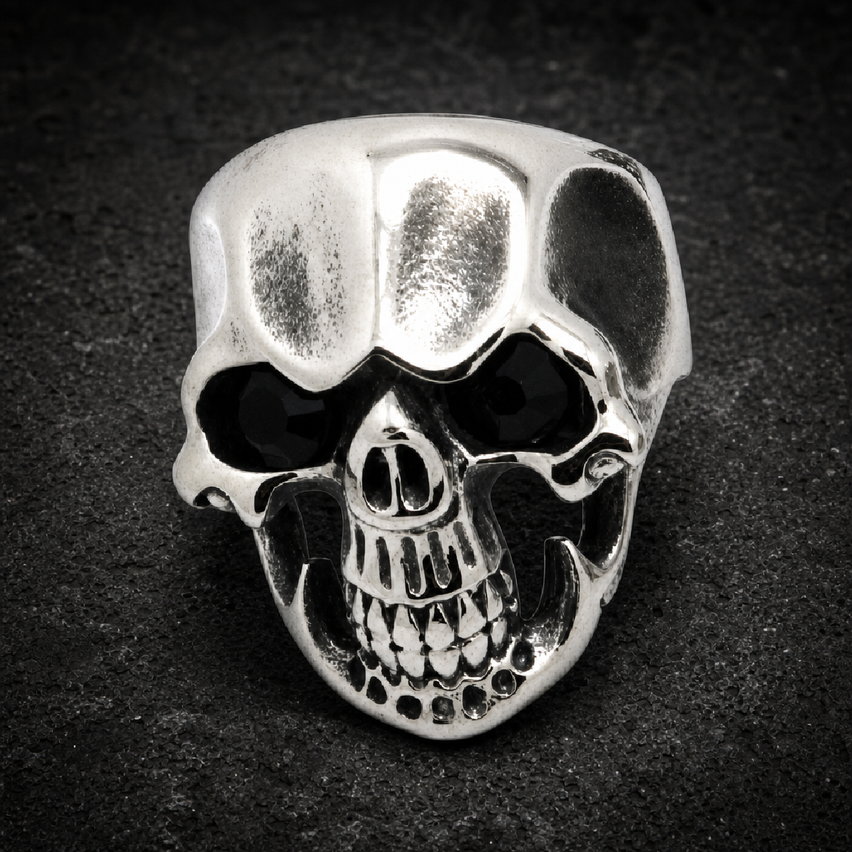 Black Friday - Skull Ring with Black Gem Stone Eyes - 316L stainless steel unisex jewelry (R0475)