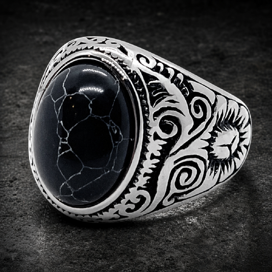 Black Hawk - Stainless Steel Black Turquoise Ring - 316L stainless steel unisex jewelry (R0825)
