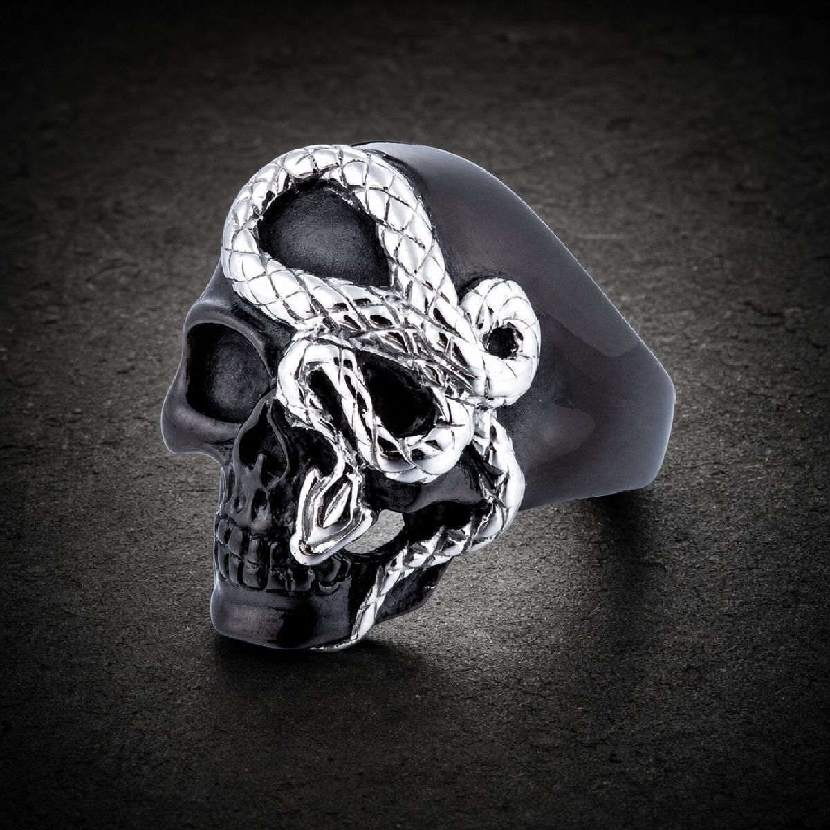 Black 'Here I Go Again' Stainless Steel Skull Ring - 316L stainless steel unisex jewelry (R0350)