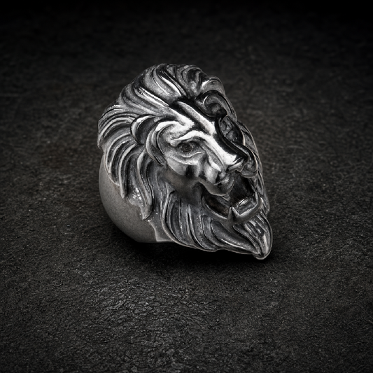 BLACK 'King Leonidas' the Lion - Big, Bold & Heavy Ring - 316L stainless steel unisex jewelry (326SJ07)