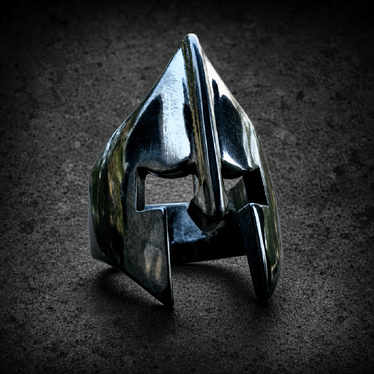 Black 'Spartan Mask' Stainless Steel Ring - 316L stainless steel unisex jewelry (R0653)