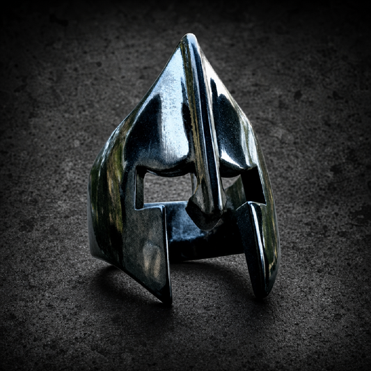 Black 'Spartan Mask' Stainless Steel Ring - 316L stainless steel unisex jewelry (R0653)