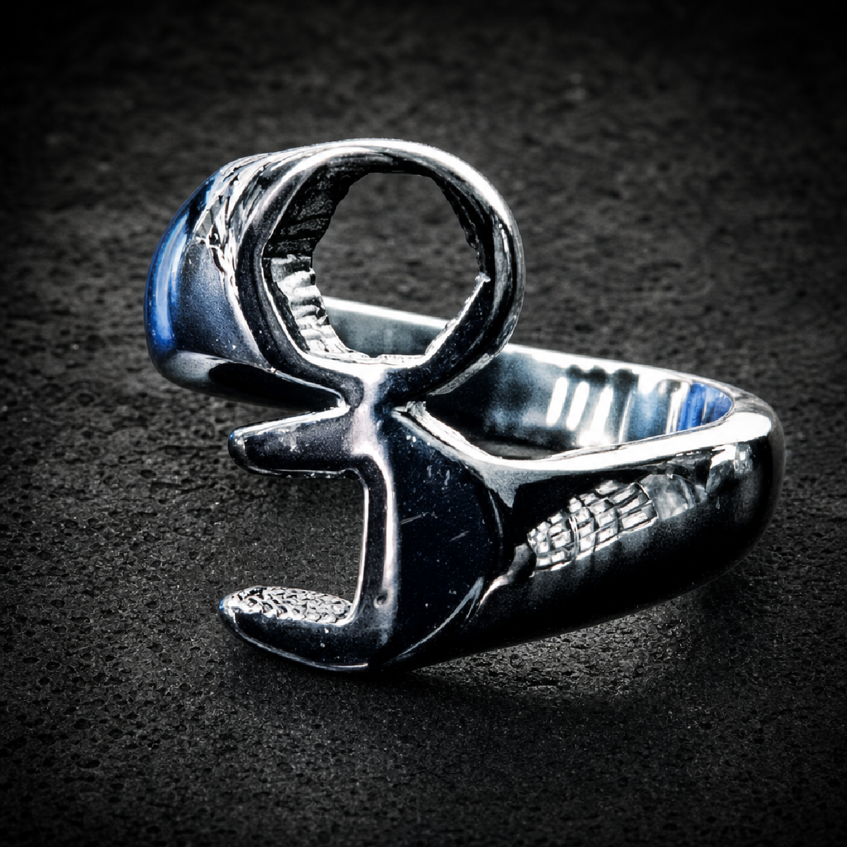 BLACK 'Takin Care Of Business' Wrench Ring - 316L stainless steel unisex jewelry (R0570)
