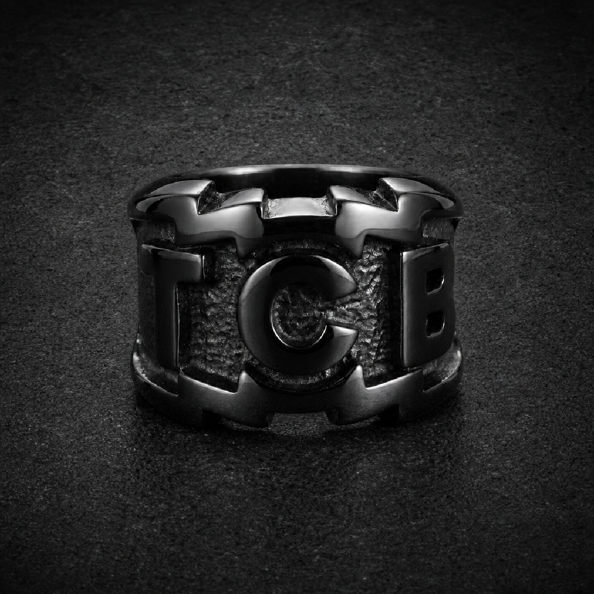 Black 'TCB' Elvis Presley Ring - 316L stainless steel unisex jewelry (R0580)