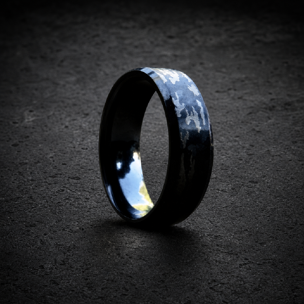 Black Triple-Color Camouflage Band - ring 316L stainless steel unisex jewelry (R0494)