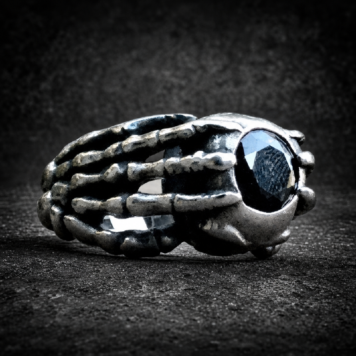 Black Water - Claw & Skull Black Gemstone Ring - 316L stainless steel unisex jewelry (R0671)