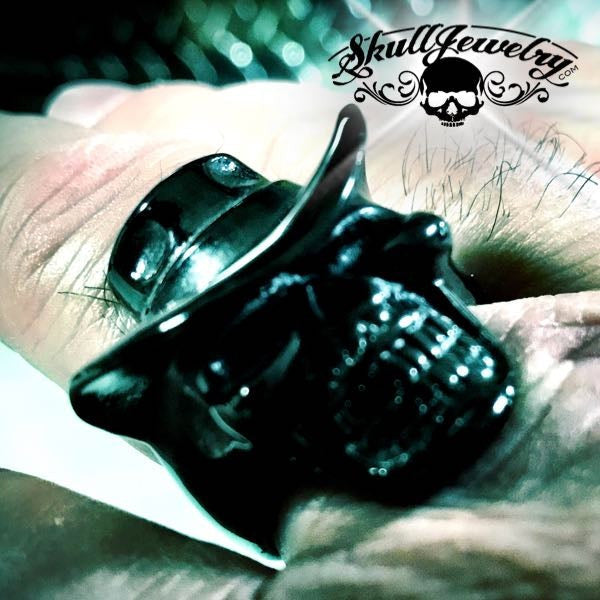 black cowboy hat skull ring