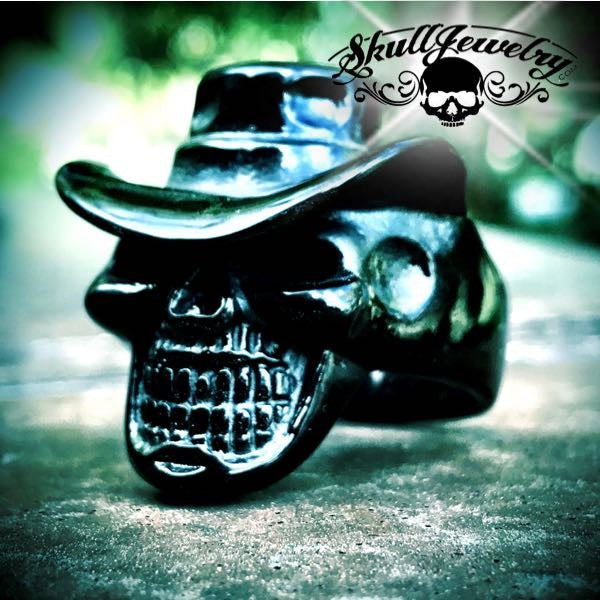 black cowboy skull ring