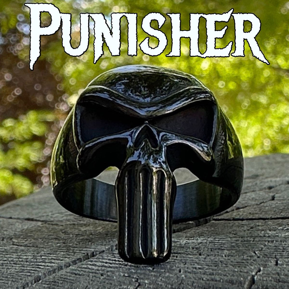 black punisher skull ring