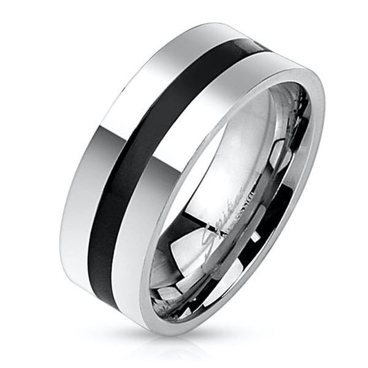 Black Center Stripe Stainless Steel Band