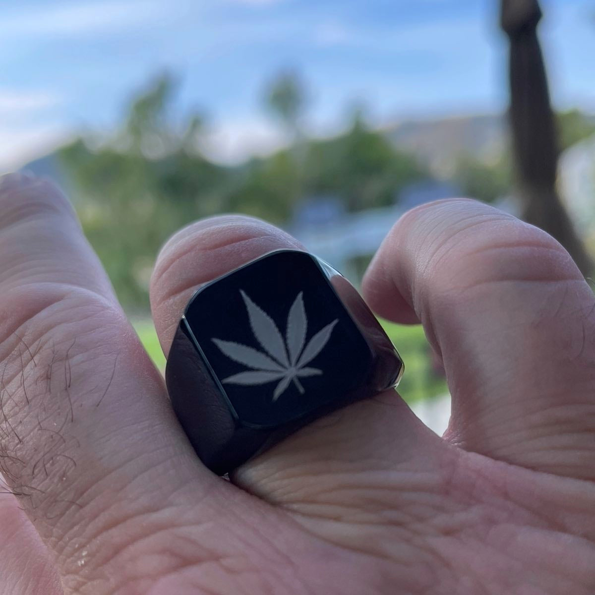 Black 'Marijuana Leaf' Ring (#420BLACK)