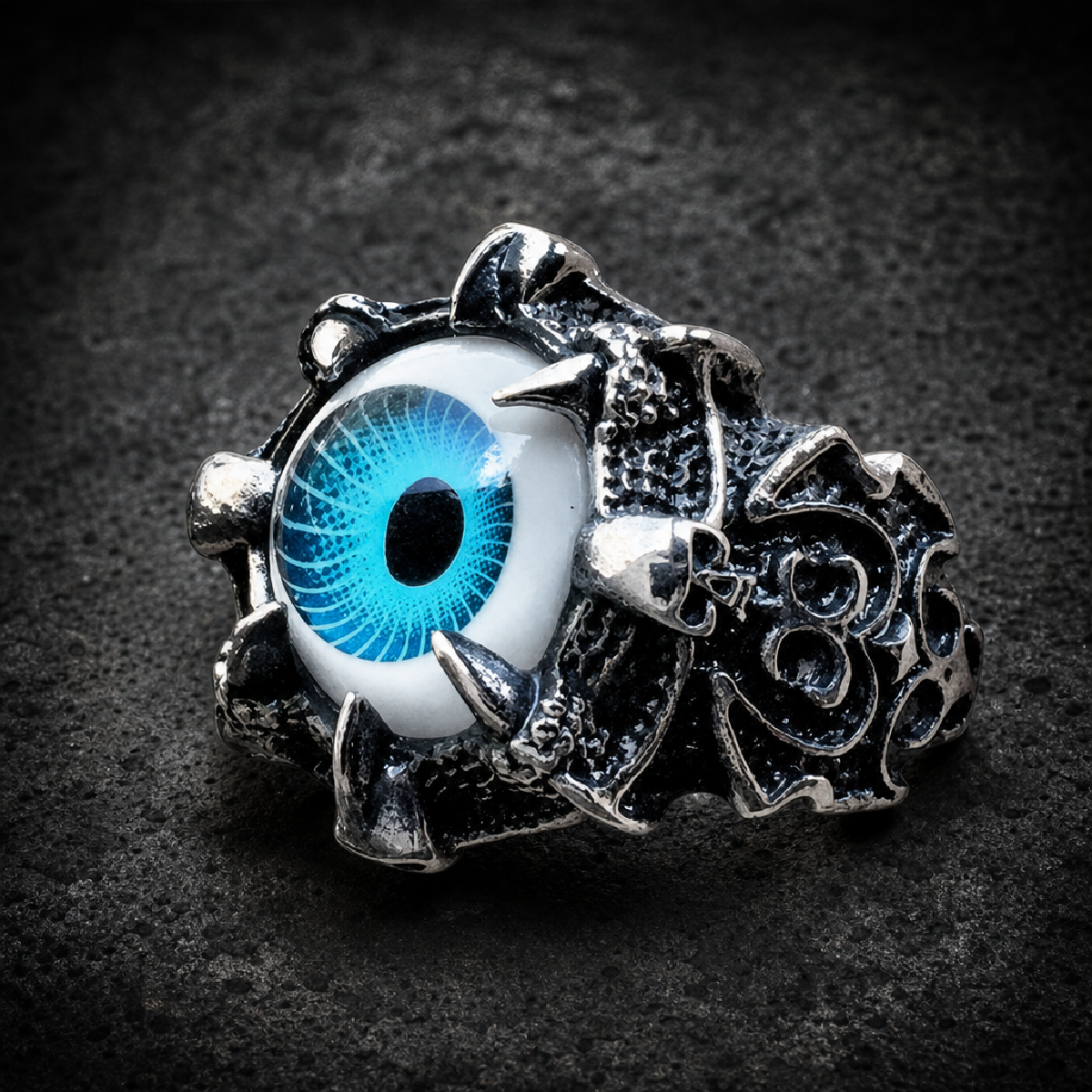 BLUE 'All Seeing Eye' Gothic Skull Dragon Ring - 316L stainless steel unisex jewelry (R0507)