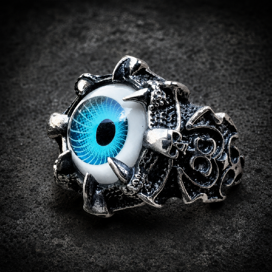 BLUE 'All Seeing Eye' Gothic Skull Dragon Ring - 316L stainless steel unisex jewelry (R0507)