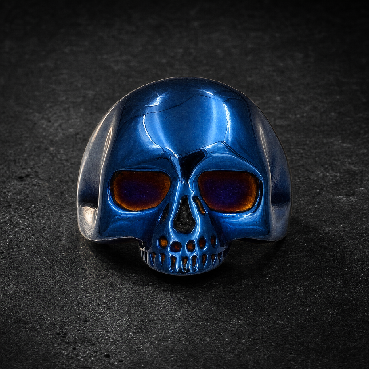 BLUE ON BLACK — Old School Skull Ring - 316L stainless steel unisex jewelry (R0613)