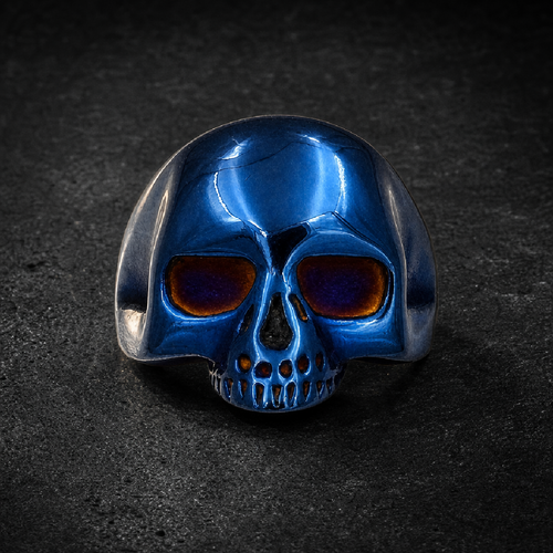 BLUE ON BLACK — Old School Skull Ring - 316L stainless steel unisex jewelry (R0613)