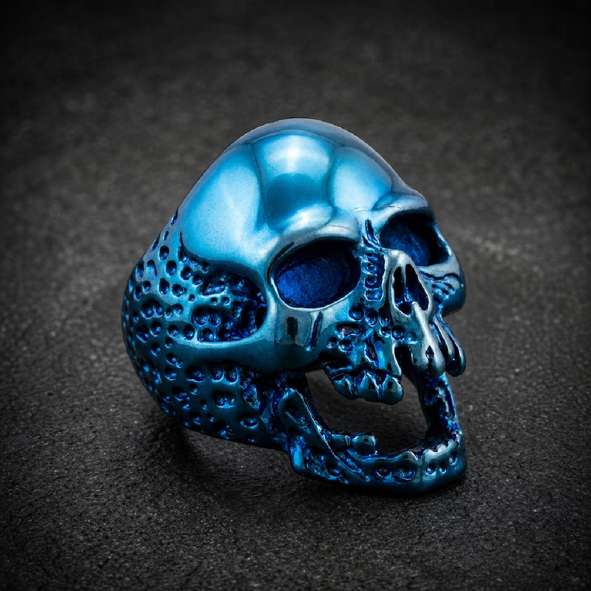 Blue 'The Plague' Skull Ring - 316L stainless steel unisex jewelry (R0826)