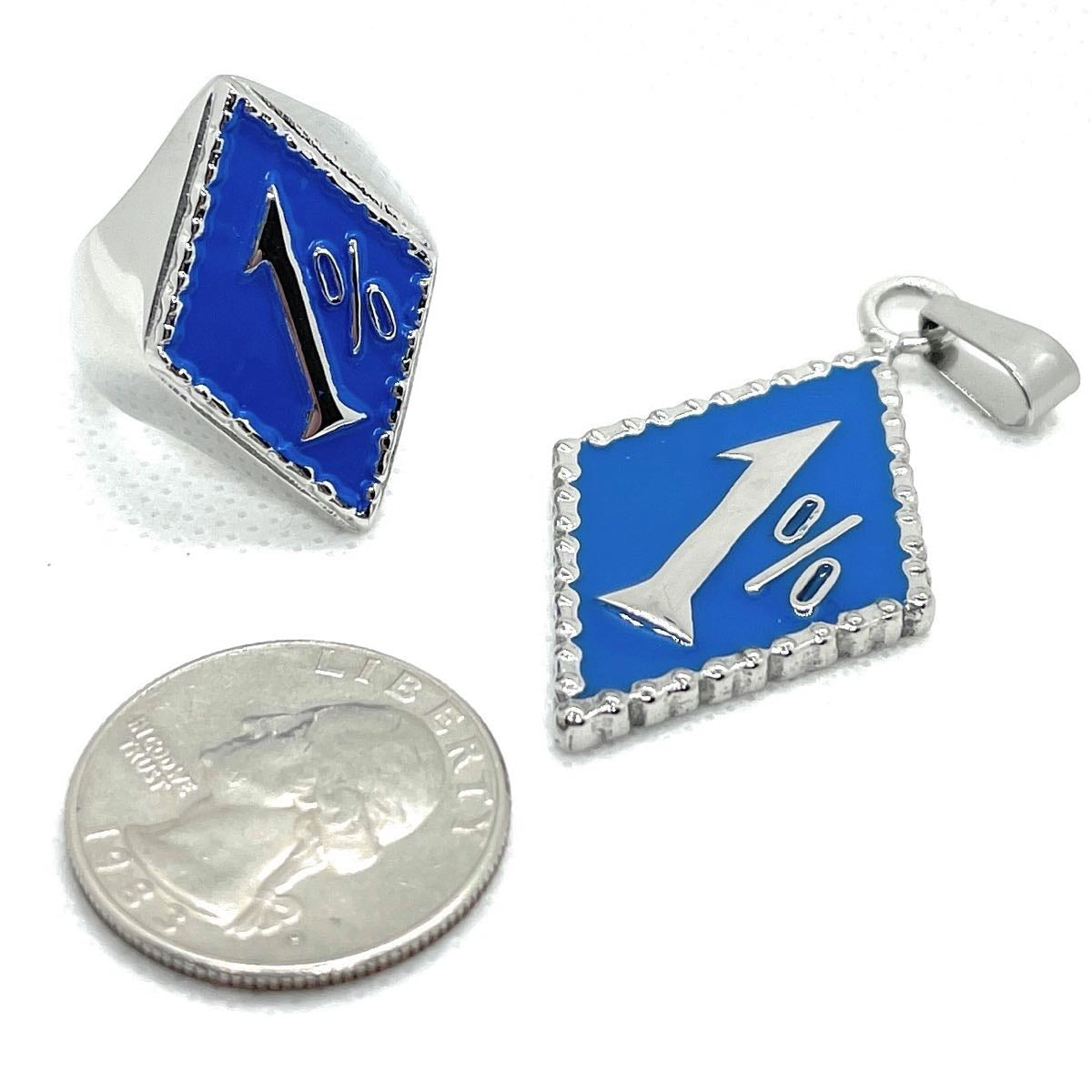 one percenter blue pendant and ring