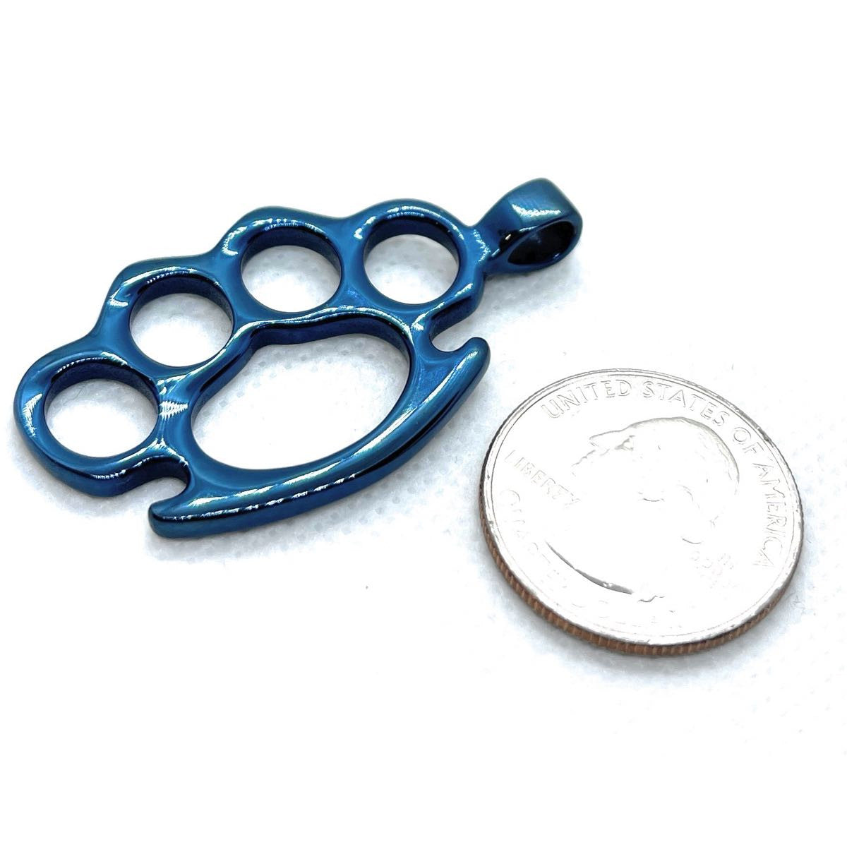 blue 'Knuckle Duster' Pendant - size comparison