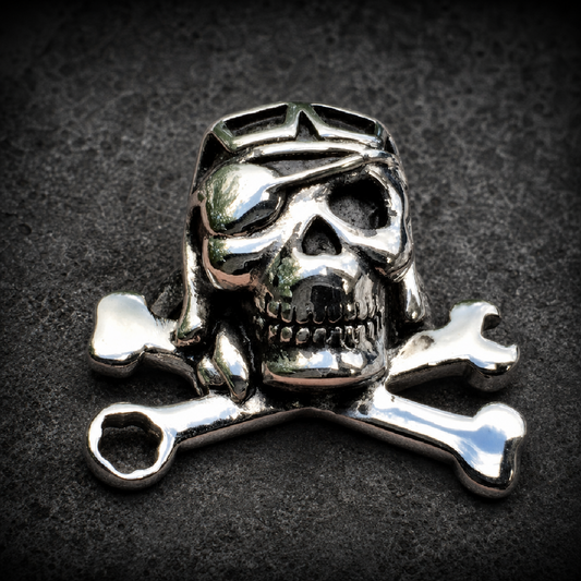 Bonneville Bomber - Skull Ring with Wrench, Goggles and an Eye Patch - 316L stainless steel unisex jewelry (R0503)