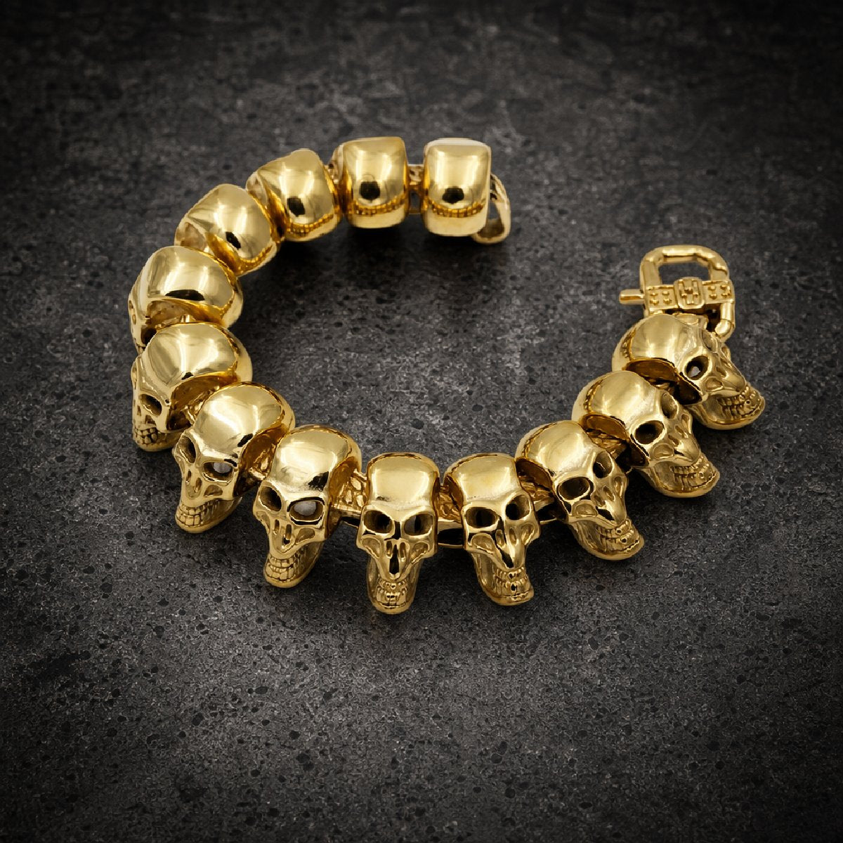 Gold Reaper Chain — 8.66" Skull Link Bracelet (#B0158)
