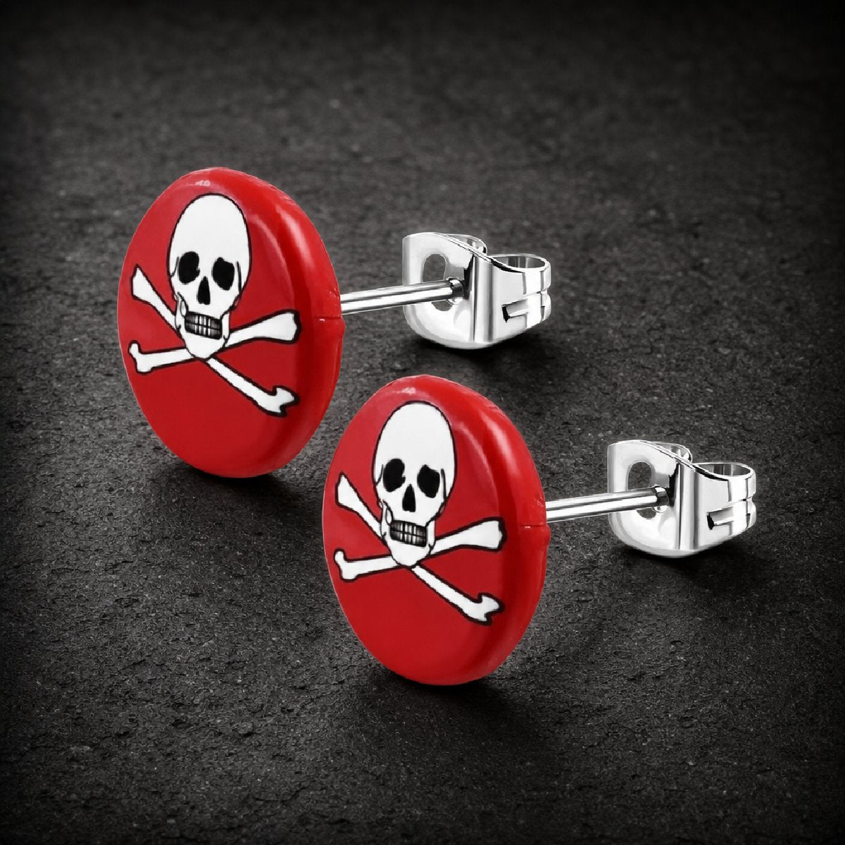 Bright Red Skull Crossbones Earrings (#c087)