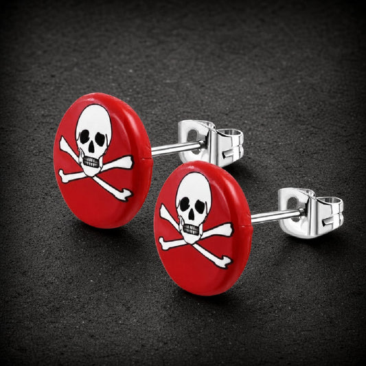 Bright Red Skull Crossbones Earrings (#E102)