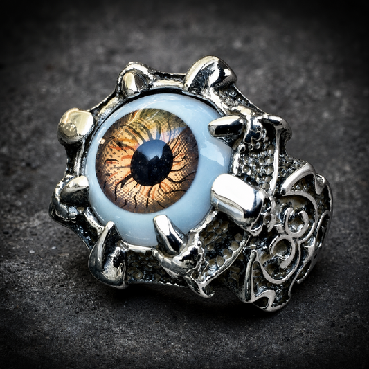 BROWN 'All Seeing Eye' Gothic Skull Dragon Claw Black Evil Eye Biker Ring - 316L stainless steel unisex jewelry (R0506)