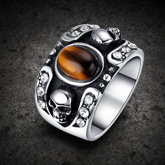 Brown 'Hollywood Nights' Stainless Steel Skull Ring - 316L stainless steel unisex jewelry (R0560)