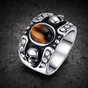 Brown 'Hollywood Nights' Stainless Steel Skull Ring (#R0560)