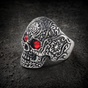 Calaveras - Vintage Flower Skull Ring w/RED Eyes (#R0629)