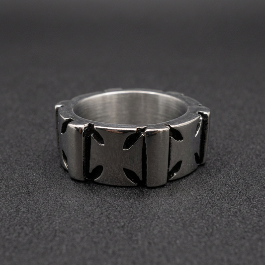 Kreuzkrieger Band aggressive 316L stainless steel warrior ring with cross design