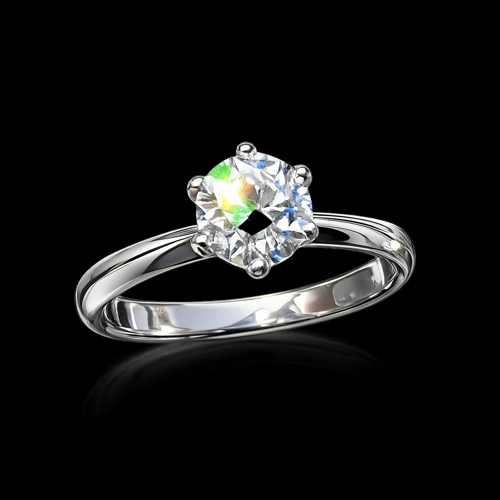 Lumière Brilliant Ring 316L stainless steel with a brilliant clear gemstone, polished band.
