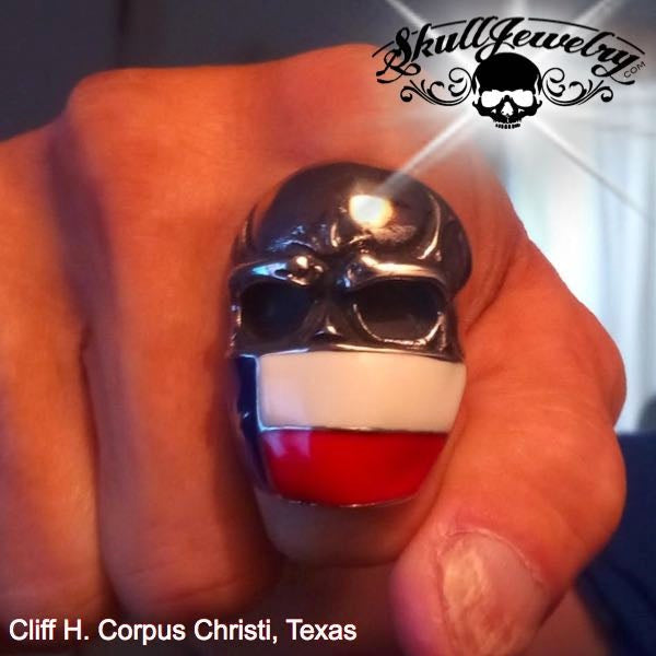 Cliff H. from Corpus Christi Texas showing off his new "Don't Mess With Texas" Skull Ring