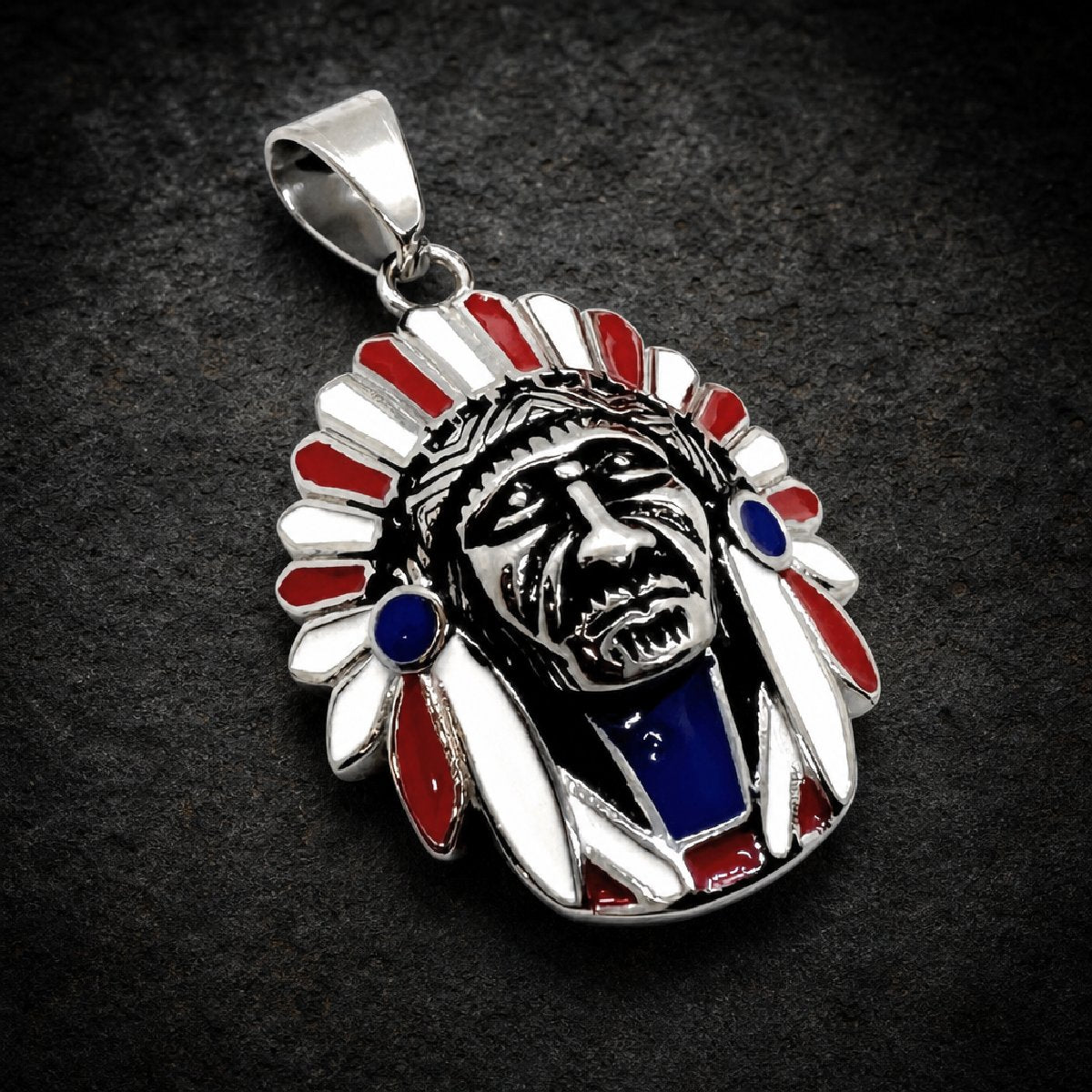 Colors of the Land Native American Pendant - 316L stainless steel unisex jewelry, native american chief pendant, 316l stai…