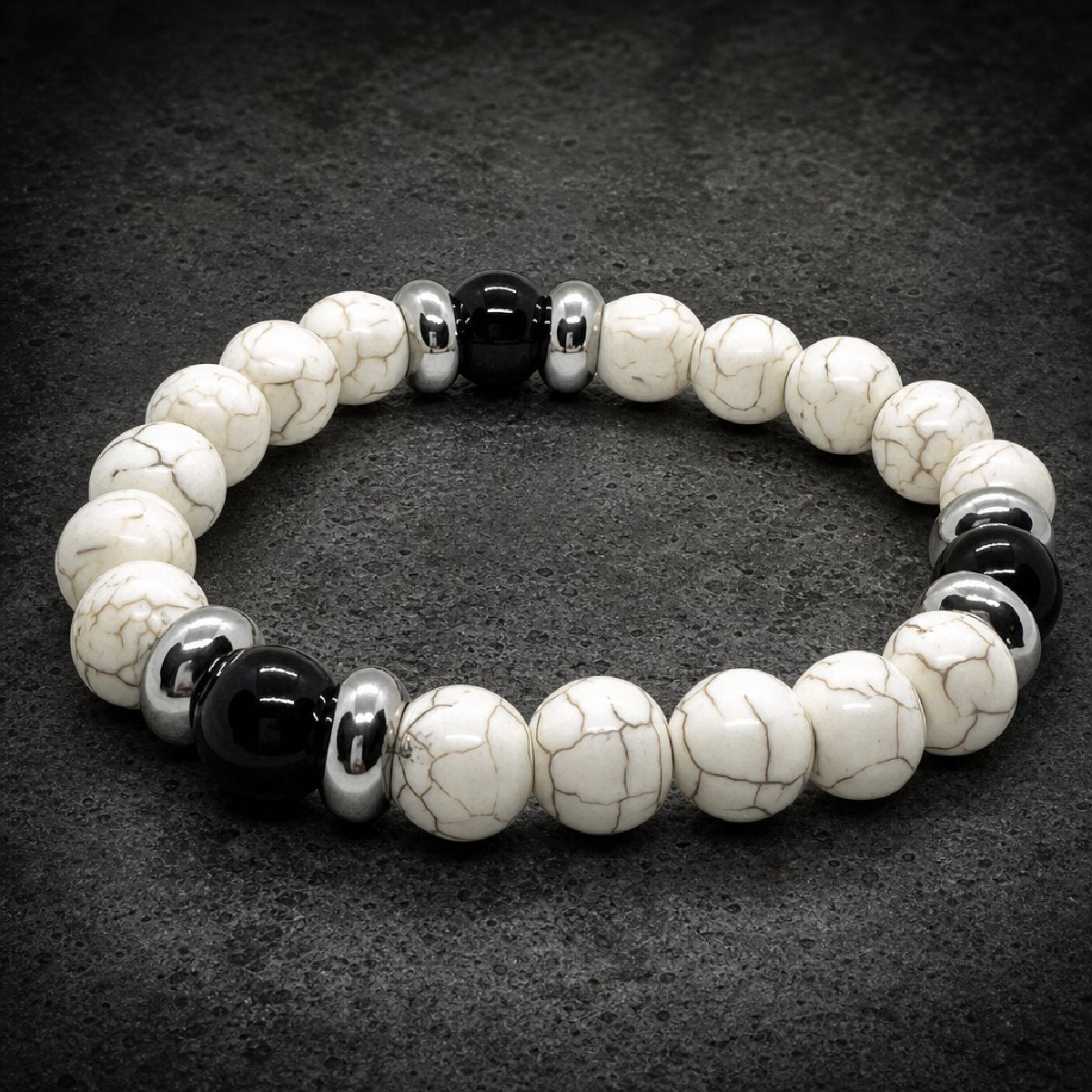 Cracked Ice Obsidian — Natural Howlite & Obsidian Warrior Bracelet - 316L stainless steel unisex jewelry, cracked ice howl…