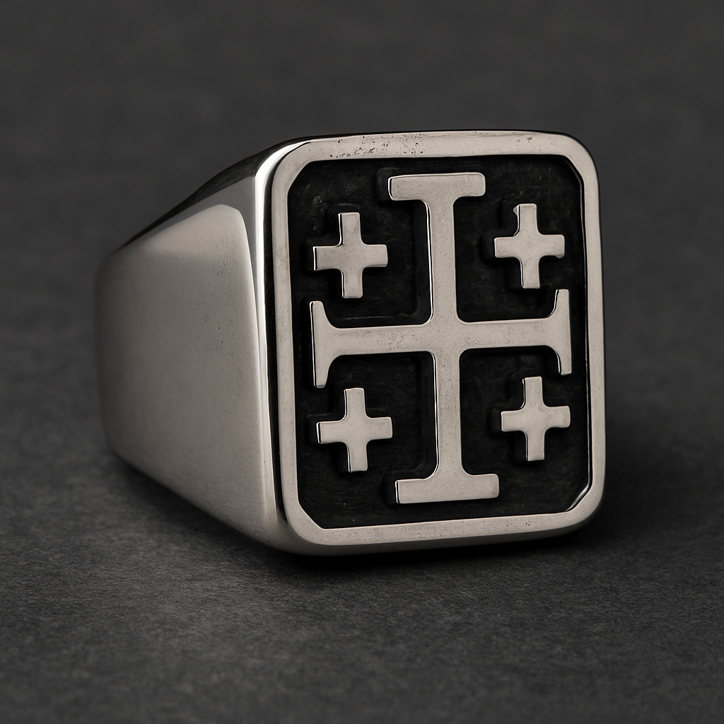 Eternal Cross Power Ring made of 316L stainless steel, featuring an intricately engraved cross design.