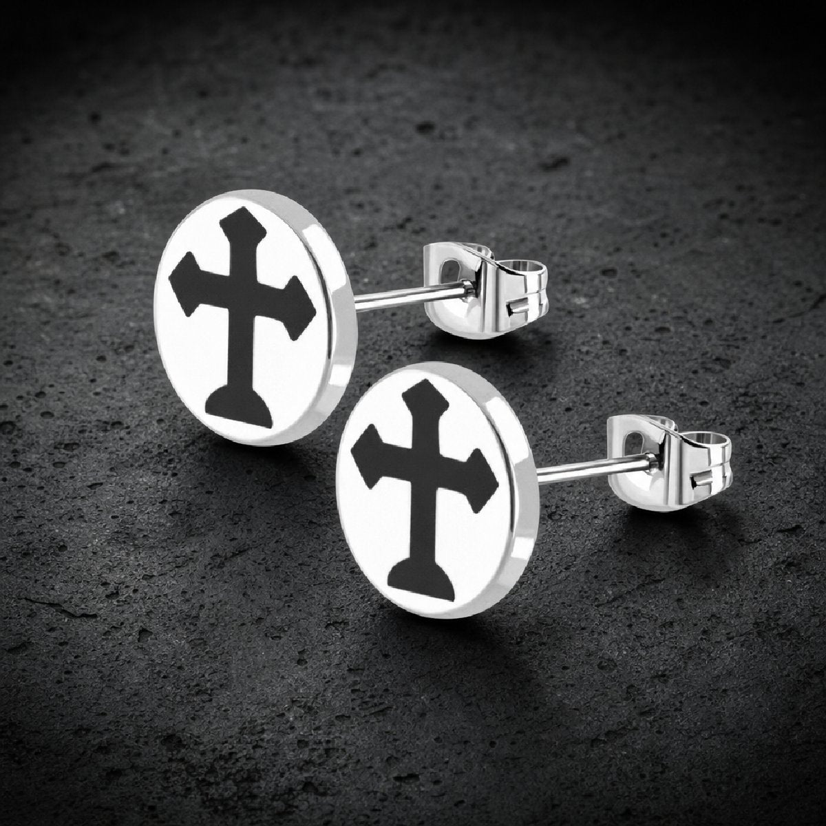 Crusader Cross Stainless Steel Cross Earrings (#c158)