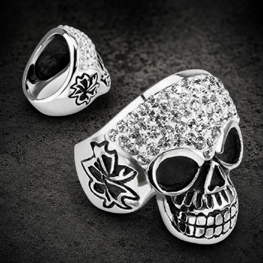 Crystal Cráneo Luxe Clear CZ Skull Ring in Stainless Steel - 316L stainless steel unisex jewelry (R0526)
